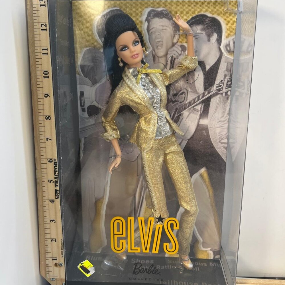 Barbie Elvis Pink Label Collector Doll Golden Silver Suit Mattel T7907 NIB - Picture 1 of 4